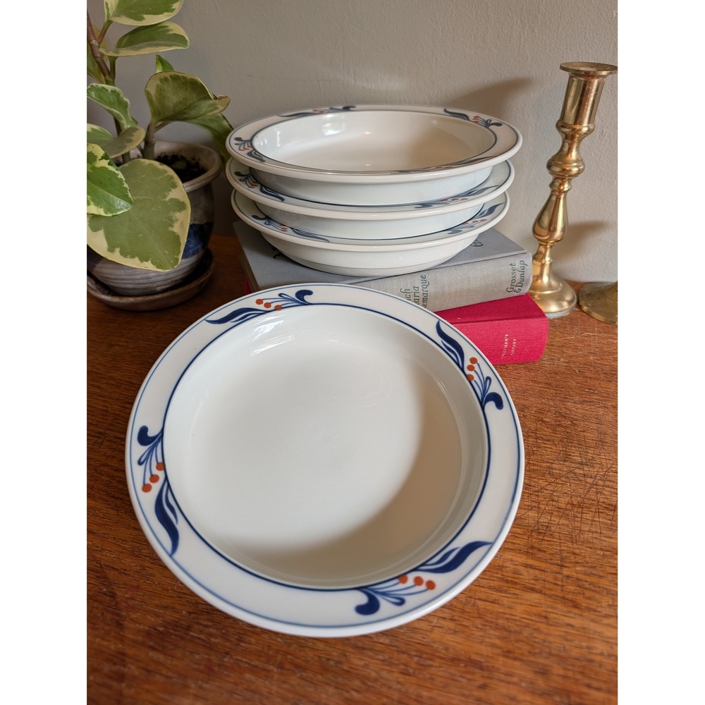 Dansk Bistro Maribo Rimmed Soup Bowls Set of 4 Blue Orange Berry Stoneware Japan